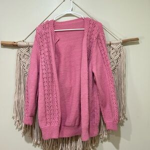 Pink hand knit wool blend cardigan